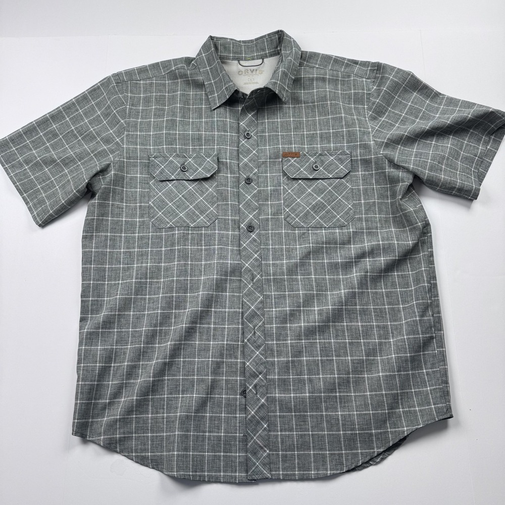 Orvis Shirt Mens Large Gray Plaid Short Sleeve Button Front Outdoor Fishing